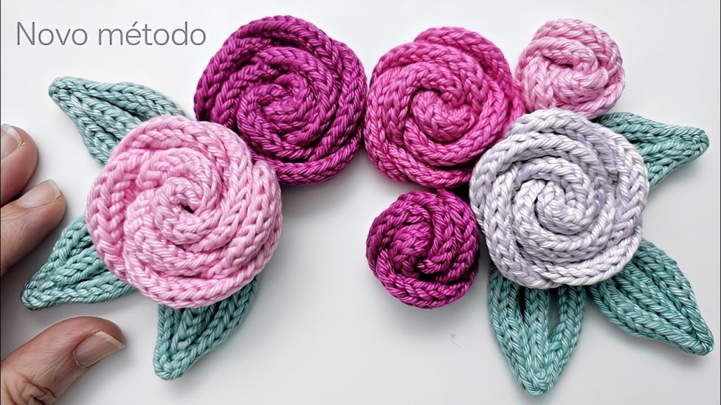 How to crochet rose flowers and leaves with i cord technique